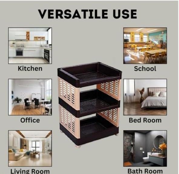 c s m C.S.M 3-Tier Plastic Storage Rack, Brown, Self Standing Organiser for Kitchen and Office - Image 5