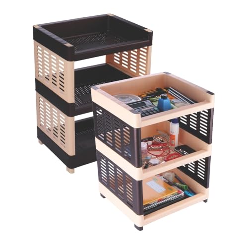 c s m C.S.M 3-Tier Plastic Storage Rack, Brown, Self Standing Organiser for Kitchen and Office - Image 3