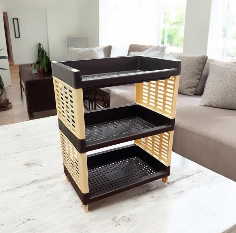 c s m C.S.M 3-Tier Plastic Storage Rack, Brown, Self Standing Organiser for Kitchen and Office - Image 2