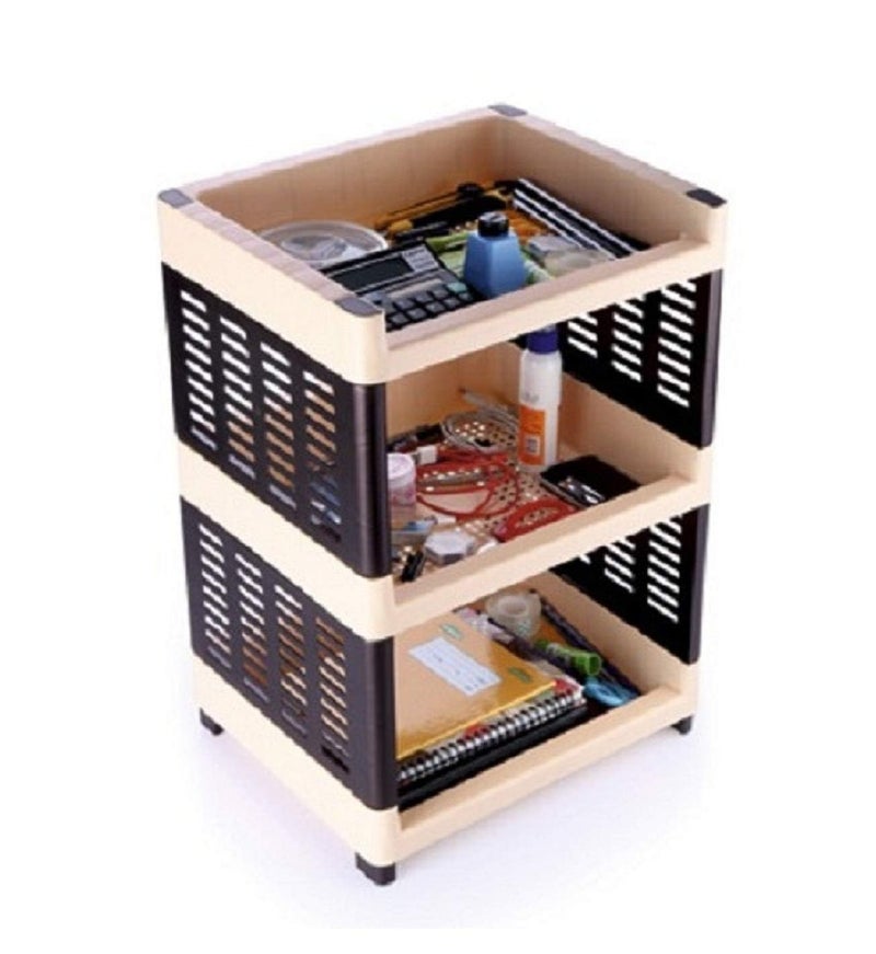 c s m C.S.M 3-Tier Plastic Storage Rack, Brown, Self Standing Organiser for Kitchen and Office - Image 1
