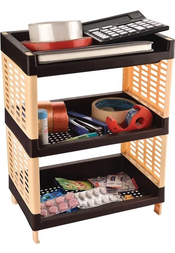 c s m C.S.M 3-Tier Plastic Storage Rack, Brown, Self Standing Organiser for Kitchen and Office - Image 4