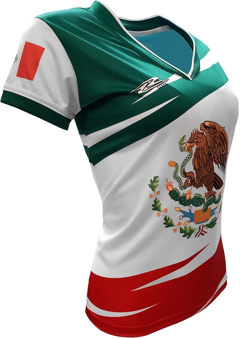 ARZA Mexico National Women’s Soccer Jersey - Sublimated Tricolor Flag Design, V-Neck Short Sleeve, Made in Mexico - Image 3