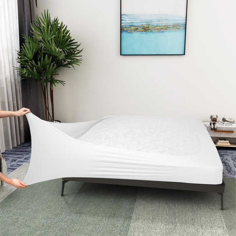 ALYVIA SPRING Box Spring Cover Queen Size  Jersey Knit  Stretchy Wrap Around 4 Sides Bed Skirt for Hotel  Home  QueenQueen XL White 