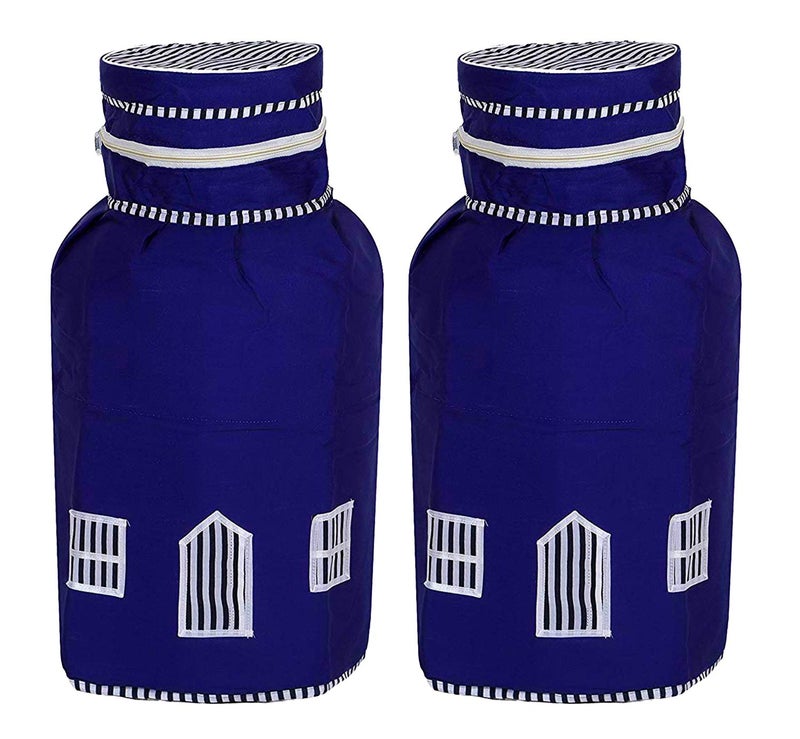 Kuber Industries Heart Home 2 Pieces Cotton DustWater Proof LPG Gas Cylinder Cover Blue CTHH7604 Standard  - Image 1
