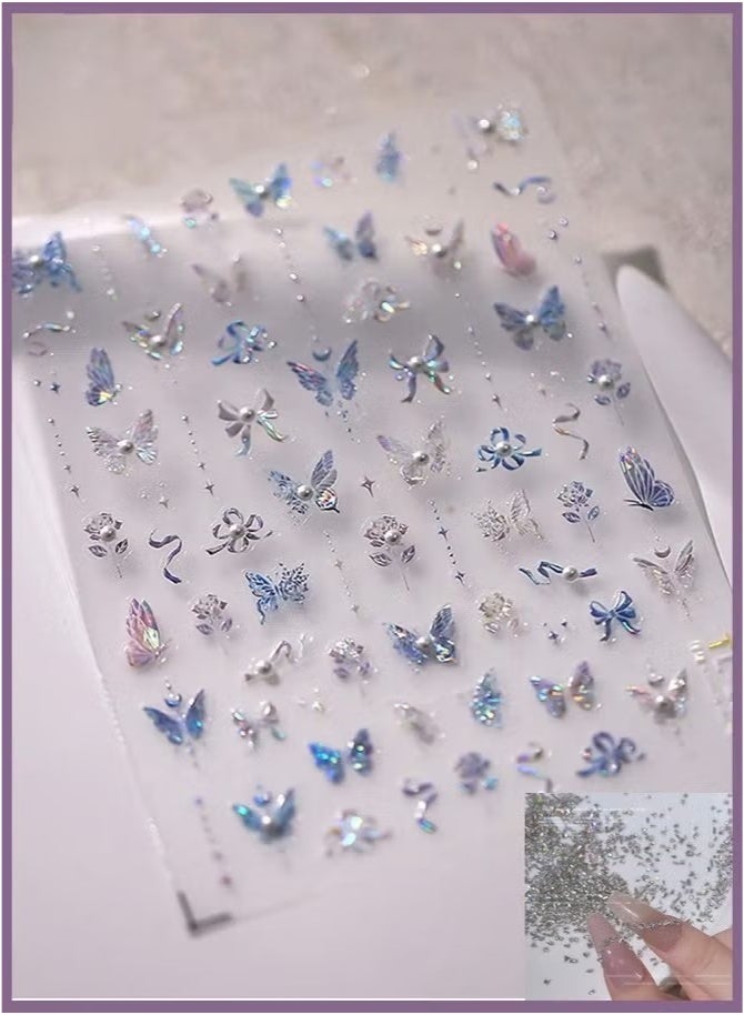 ملصق أظافر سحري على شكل فراشة من كريستال اللؤلؤ 5D مع 100 ماسة من الزركون، مناسب لملصقات الأظافر التي تصنعها بنفسك - Image 1