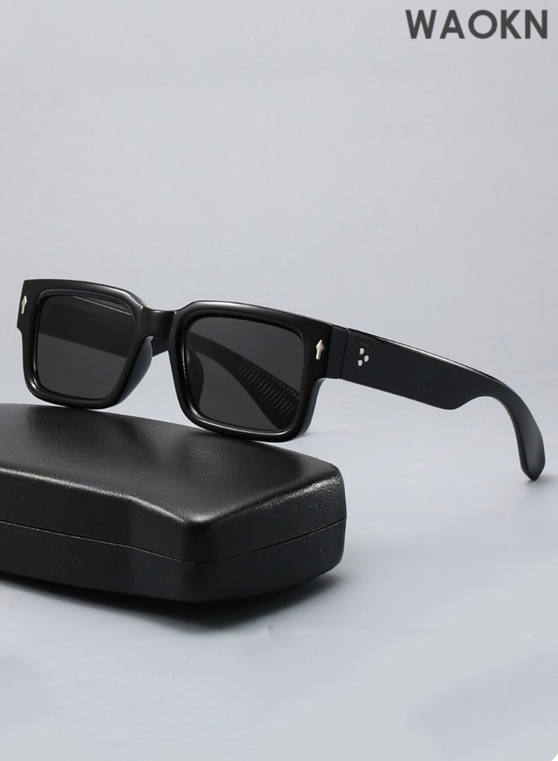 دبليو أيه أو كي أن نظارات شمسية نسائية، نظارات شمسية كلاسيكية ملونة، نظارات شمسية سوداء بعدسات شفافة، إطار مربع سميك، نظارات شمسية سوداء للرجال والنساء، نظارات شمسية مستطيلة عصرية، حماية من الأشعة فوق البنفسجية 400، نظارات شمسية مستطيلة صغيرة للرجال والنساء، نظارات شمسية للسفر، نظارات شمسية كلاسيكية. - Image 3