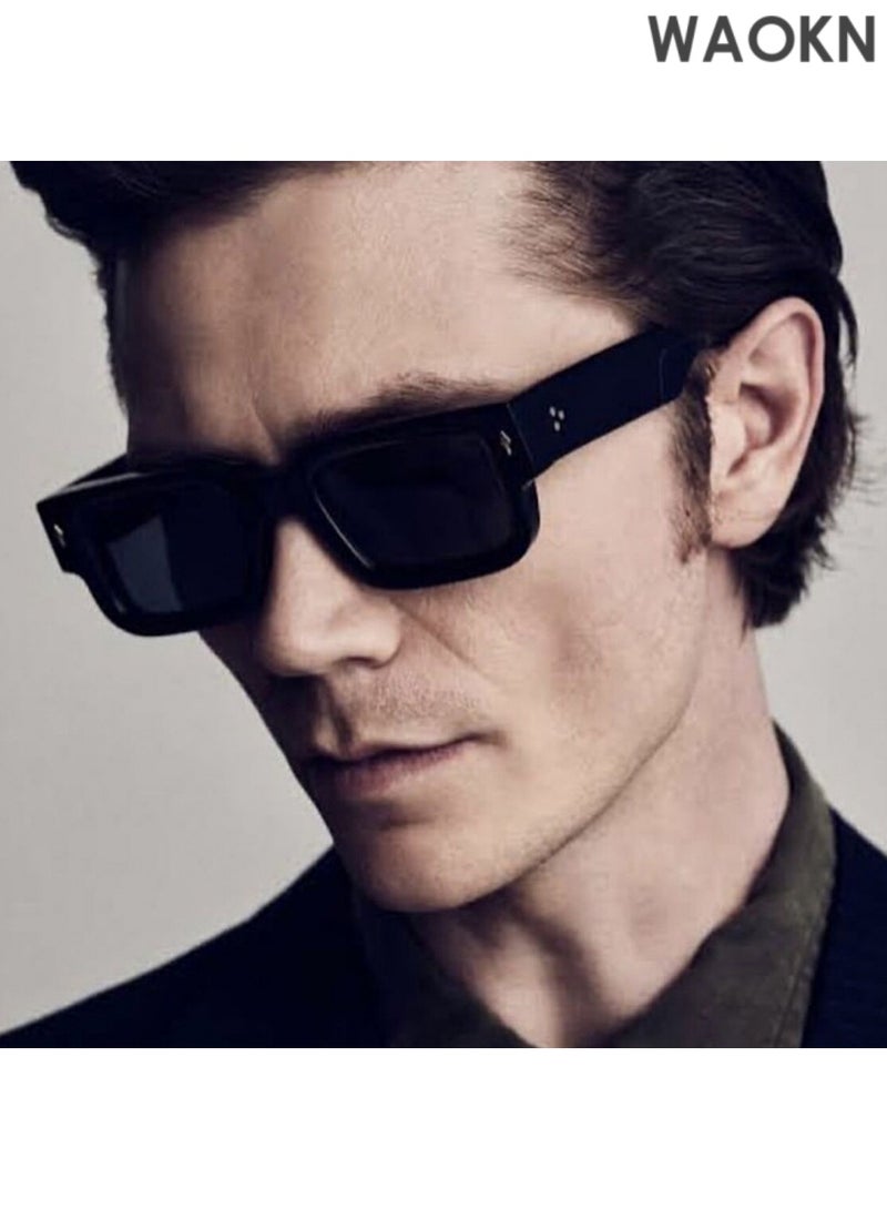 دبليو أيه أو كي أن نظارات شمسية نسائية، نظارات شمسية كلاسيكية ملونة، نظارات شمسية سوداء بعدسات شفافة، إطار مربع سميك، نظارات شمسية سوداء للرجال والنساء، نظارات شمسية مستطيلة عصرية، حماية من الأشعة فوق البنفسجية 400، نظارات شمسية مستطيلة صغيرة للرجال والنساء، نظارات شمسية للسفر، نظارات شمسية كلاسيكية. - Image 4