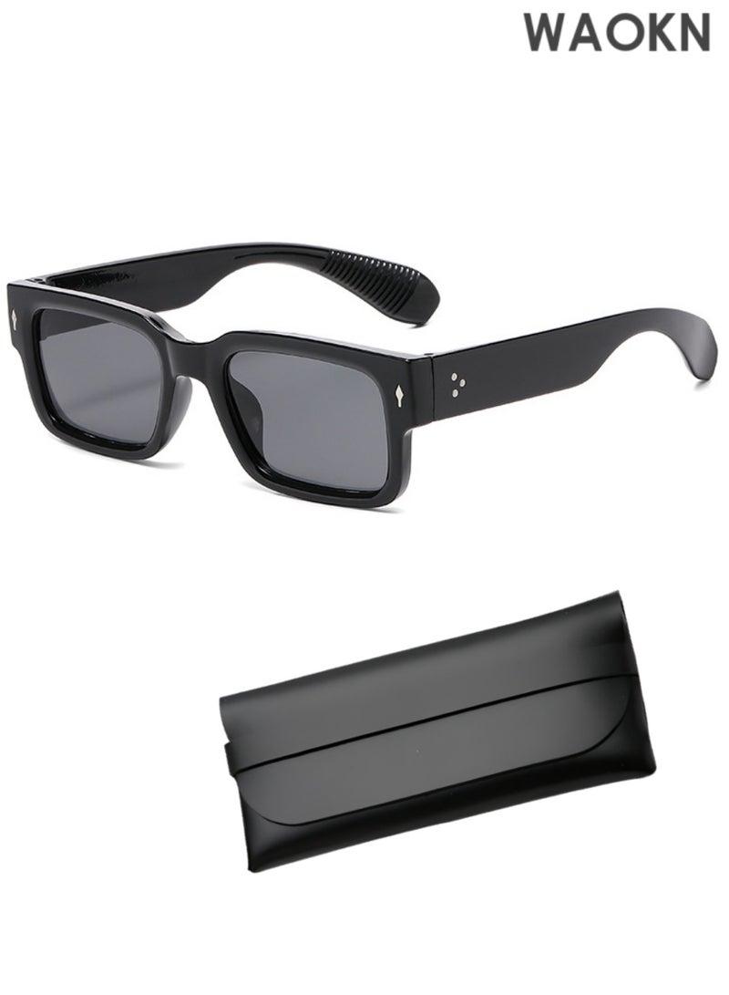 دبليو أيه أو كي أن نظارات شمسية نسائية، نظارات شمسية كلاسيكية ملونة، نظارات شمسية سوداء بعدسات شفافة، إطار مربع سميك، نظارات شمسية سوداء للرجال والنساء، نظارات شمسية مستطيلة عصرية، حماية من الأشعة فوق البنفسجية 400، نظارات شمسية مستطيلة صغيرة للرجال والنساء، نظارات شمسية للسفر، نظارات شمسية كلاسيكية. - Image 1