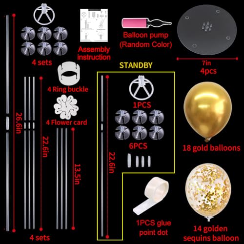 TONIFUL 4 Set Gold Balloon Centerpieces for Table, Balloon Stand Kit for Party Decorations, 40th 50th 60th 70 th Birthday Decorations Retirement Anniversary Graduation Decoration 2026 New Years Eve - Image 2