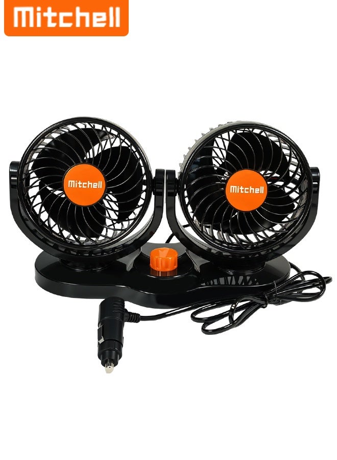 ميتشل مروحة سيارة Mitchell ثنائية الرأس HX-T312 24 فولت تيار مستمر 15 وات مروحة لوحة القيادة قابلة للتعديل مع دوران 360 درجة، تحكم بسرعتين، تدفق هواء قوي بثلاث شفرات، تشغيل هادئ، تصميم صغير ومتين للسيارات والشاحنات والحافلات والمركبات الترفيهية واستخدام التخييم - Image 2