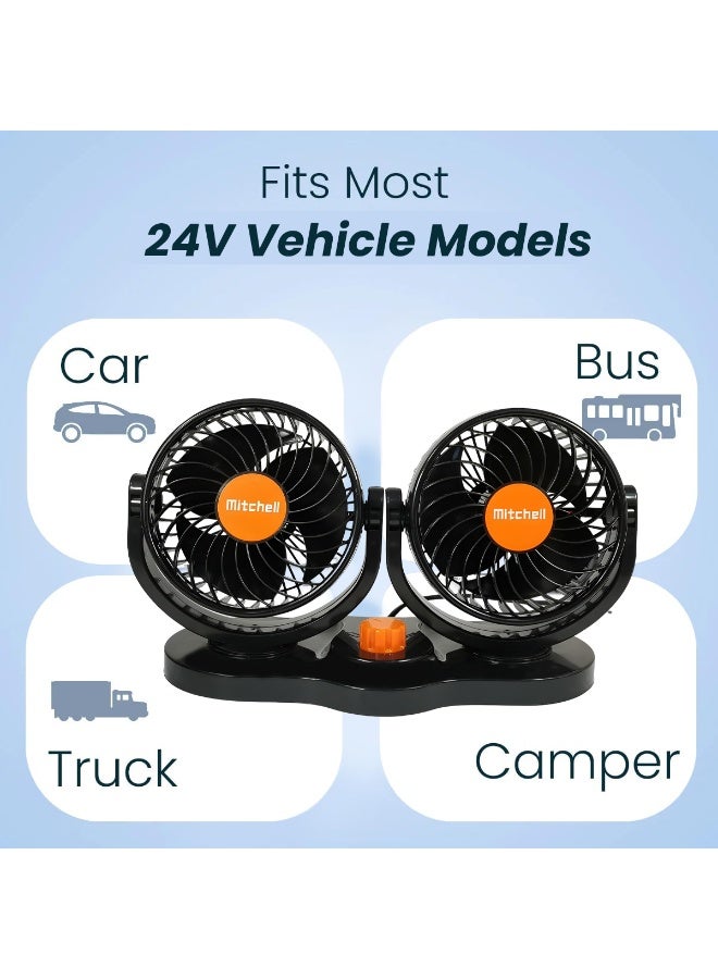 ميتشل مروحة سيارة Mitchell ثنائية الرأس HX-T312 24 فولت تيار مستمر 15 وات مروحة لوحة القيادة قابلة للتعديل مع دوران 360 درجة، تحكم بسرعتين، تدفق هواء قوي بثلاث شفرات، تشغيل هادئ، تصميم صغير ومتين للسيارات والشاحنات والحافلات والمركبات الترفيهية واستخدام التخييم - Image 4