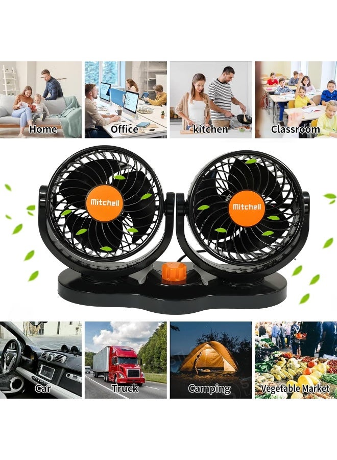 ميتشل مروحة سيارة Mitchell ثنائية الرأس HX-T312 24 فولت تيار مستمر 15 وات مروحة لوحة القيادة قابلة للتعديل مع دوران 360 درجة، تحكم بسرعتين، تدفق هواء قوي بثلاث شفرات، تشغيل هادئ، تصميم صغير ومتين للسيارات والشاحنات والحافلات والمركبات الترفيهية واستخدام التخييم - Image 5
