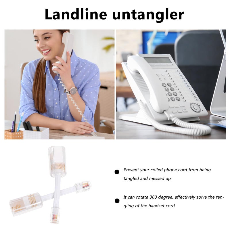 قطعتان من محولات كابل الهاتف الأبيض RJ9 RJ11 المضادة للدوران والمزيلة للتشابك القابلة للدوران - Image 5