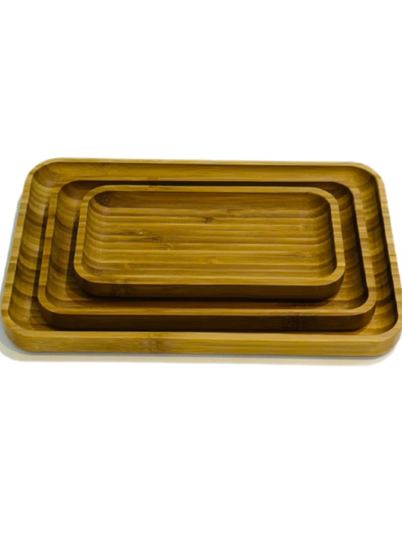 طقم صواني تقديم خشب البامبو الفاخر 3 قطع - Image 1