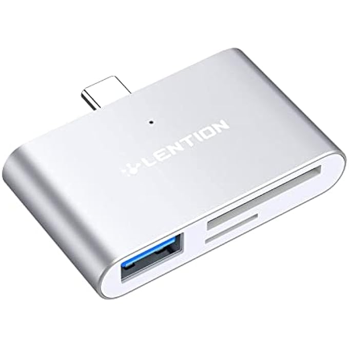 Lention USB C TO SD/MICRO SD CARD READER WITH USB 3.0 ADAPTER COMPATIBLE 2025-2016 MACBOOK PRO, NEW IPAD PRO/MAC AIR, SURFACE, PHONE/TABLET, MORE, STABLE DRIVER CERTIFIED (CB-CS15, SILVER) - Image 1
