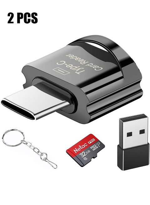 Type C Micro SD Card Reader, USB C TF Card Reader, USB C to TF Memory Card Reader with USB C to USB Adapter Compatible with MacBook, Laptops, Android Phones and More