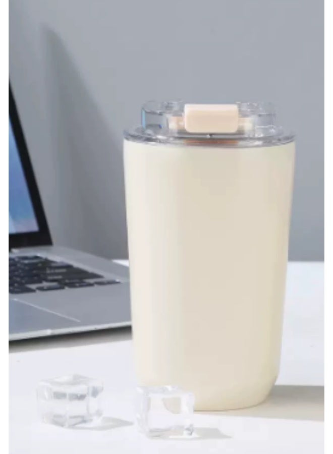 Portable Insulated Travel Coffee Mug 380ml, Leakproof Lid Thermal Tumbler Cup, Long Lasting Temperature Retention, Cream Beige