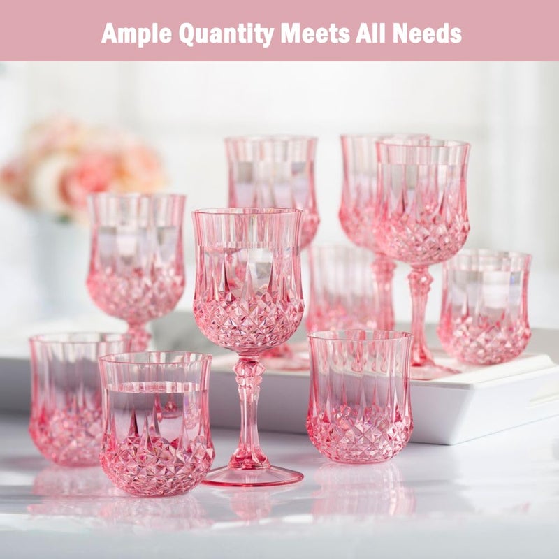 LEYIQU Plastic Wine Glasses, Plastic Goblets Vintage Style Cordial Unbreakable Drinking Glasses,Reusable Drinkware for Wedding Reception, Grand Event Party Supplies, Easter (12, Pink) - Image 4