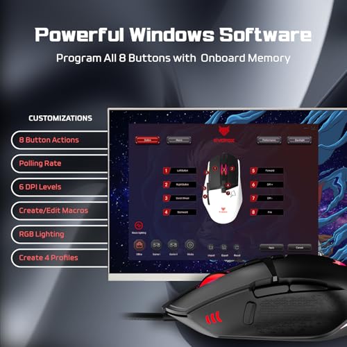 EvoFox Phantom 2 Programmable Gaming Mouse, 8 Programmable Buttons | High Performance 1000Hz Polling Rate | Ultra-Responsive 7000 FPS | 12800 DPI | RGB Lights with Music sync Mode, Windows Software - Image 3