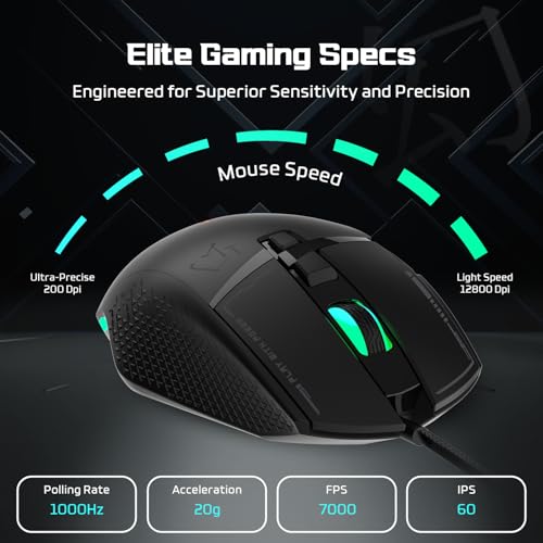 EvoFox Phantom 2 Programmable Gaming Mouse, 8 Programmable Buttons | High Performance 1000Hz Polling Rate | Ultra-Responsive 7000 FPS | 12800 DPI | RGB Lights with Music sync Mode, Windows Software - Image 2