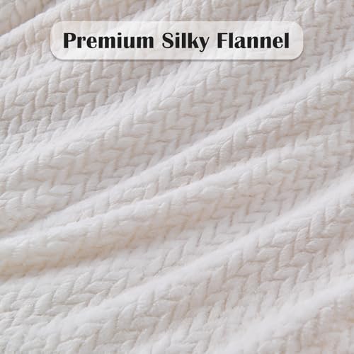 NEWCOSPLAY Super Soft Throw Blanket Ivory Premium Silky Flannel Fleece Leaves Pattern Lightweight Bed Blanket All Season Use (Ivory, Throw(50"x60")) - Image 5