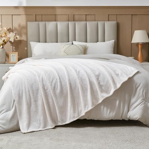 NEWCOSPLAY Super Soft Throw Blanket Ivory Premium Silky Flannel Fleece Leaves Pattern Lightweight Bed Blanket All Season Use (Ivory, Throw(50"x60")) - Image 4