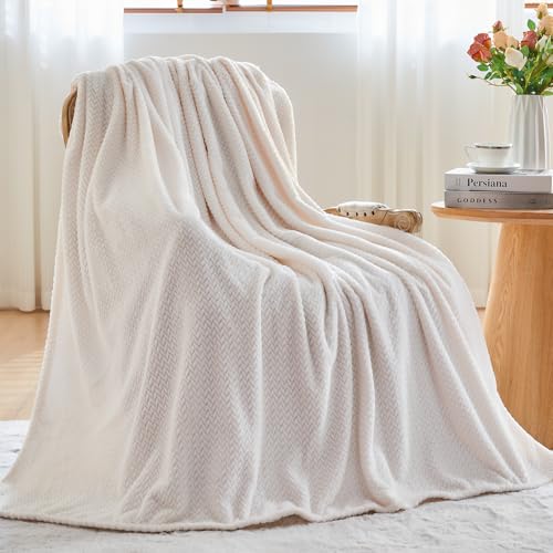 NEWCOSPLAY Super Soft Throw Blanket Ivory Premium Silky Flannel Fleece Leaves Pattern Lightweight Bed Blanket All Season Use (Ivory, Throw(50"x60")) - Image 3