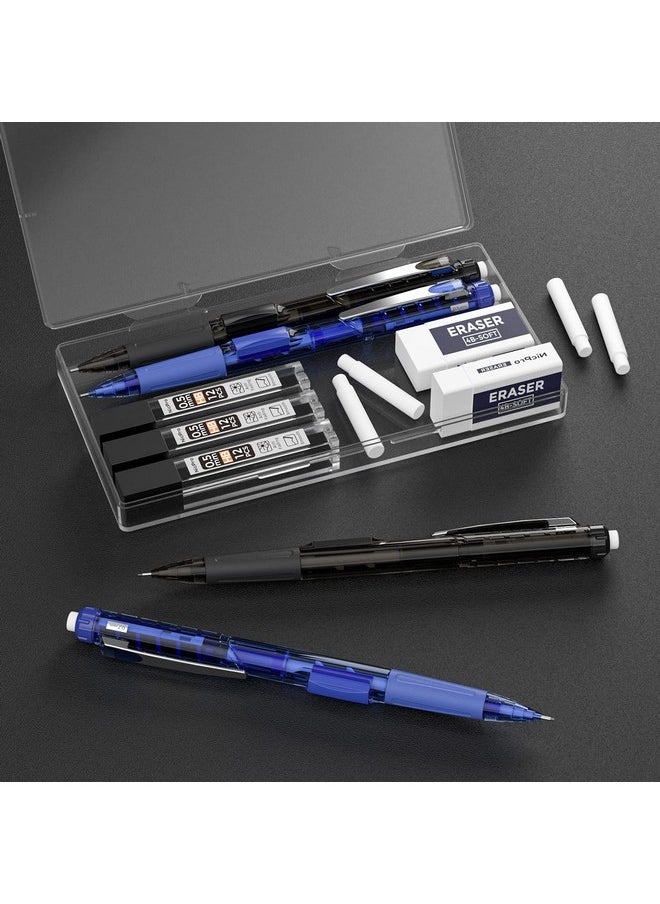 Nicpro - 4 Pcs Mechanical Pencils 0.5Mm & 0.7 Mm With Case, Rotate-Erase & Fast Click Pencils With 8 Tubes Lead Refills, 2 Eraser, Eraser Refills For School Student Drawing, Writing, Drafting, Sketching - Image 1