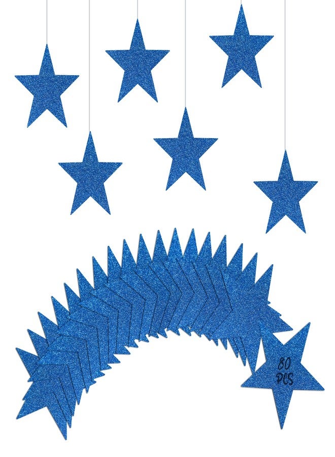 UNIIDECO Blue Star Cutouts, 80 PCS Stars Cardboard Cutout Glitter Star Decorations Paper Star Decor for 4th of July Bulletin Board Classroom Office Decorations (6in) - Image 1