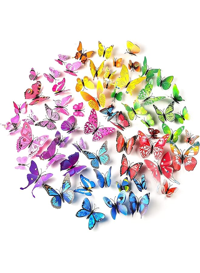 Zaboon Pcs 3D Butterfly Wall Stickers Butterflies Girls Bedroom Decorations Accessories, Wall Art Decor Crafts For Home Diy, Classroom, Balcony, Flower Garden Decoration (Mix-6-Colour) - Image 1
