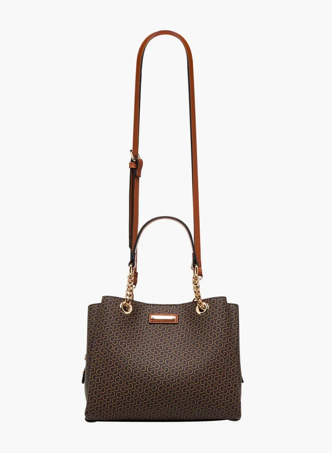 Celeste Monogram Print Tote Bag with Detachable Strap and Zip Closure