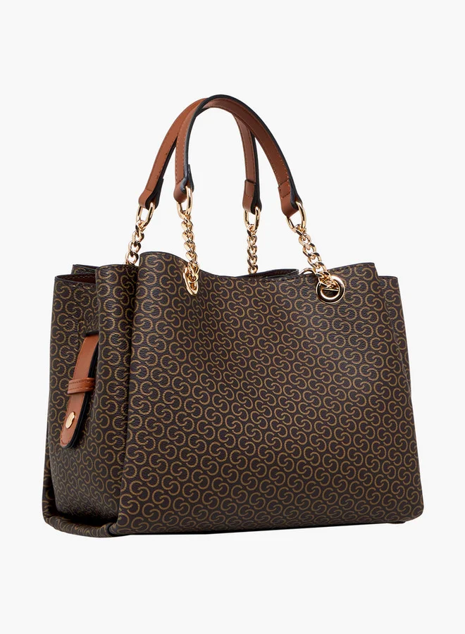 Celeste Monogram Print Tote Bag with Detachable Strap and Zip Closure