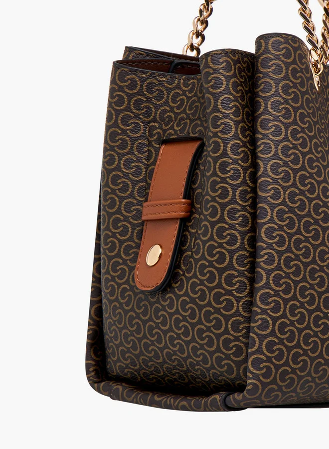 Celeste Monogram Print Tote Bag with Detachable Strap and Zip Closure