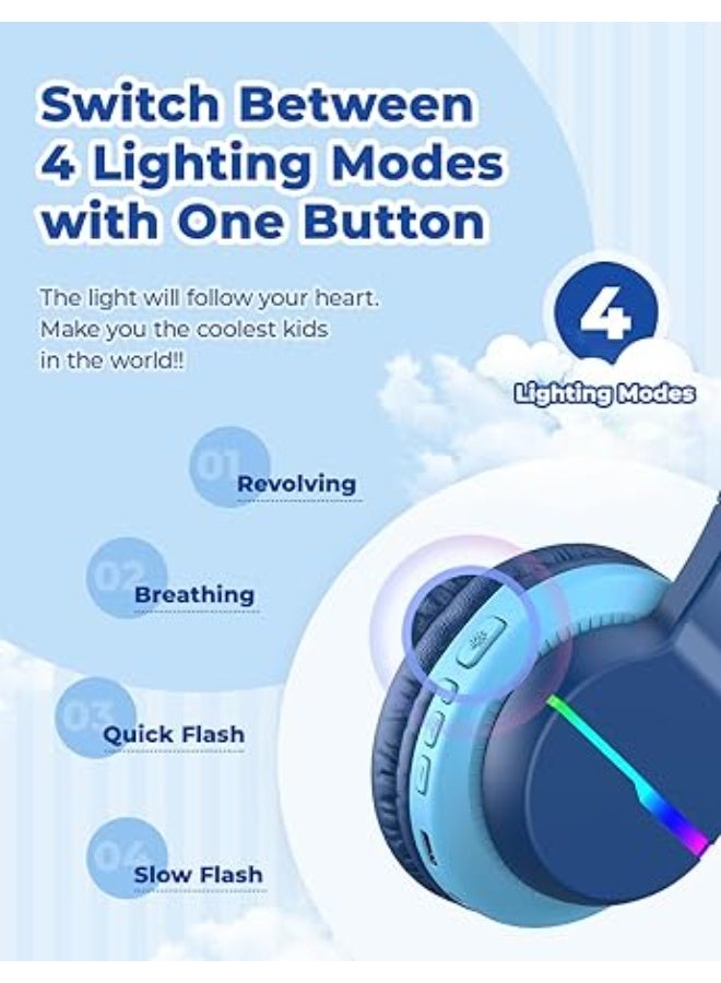 iClever Bluetooth Kids Headphones, BTH12 Colorful LED Lights Kids Wireless Headphones Over Ear with 74/85dBA Safe Volume, 85H Playtime, Bluetooth 5.2, Built-in Mic - Image 3