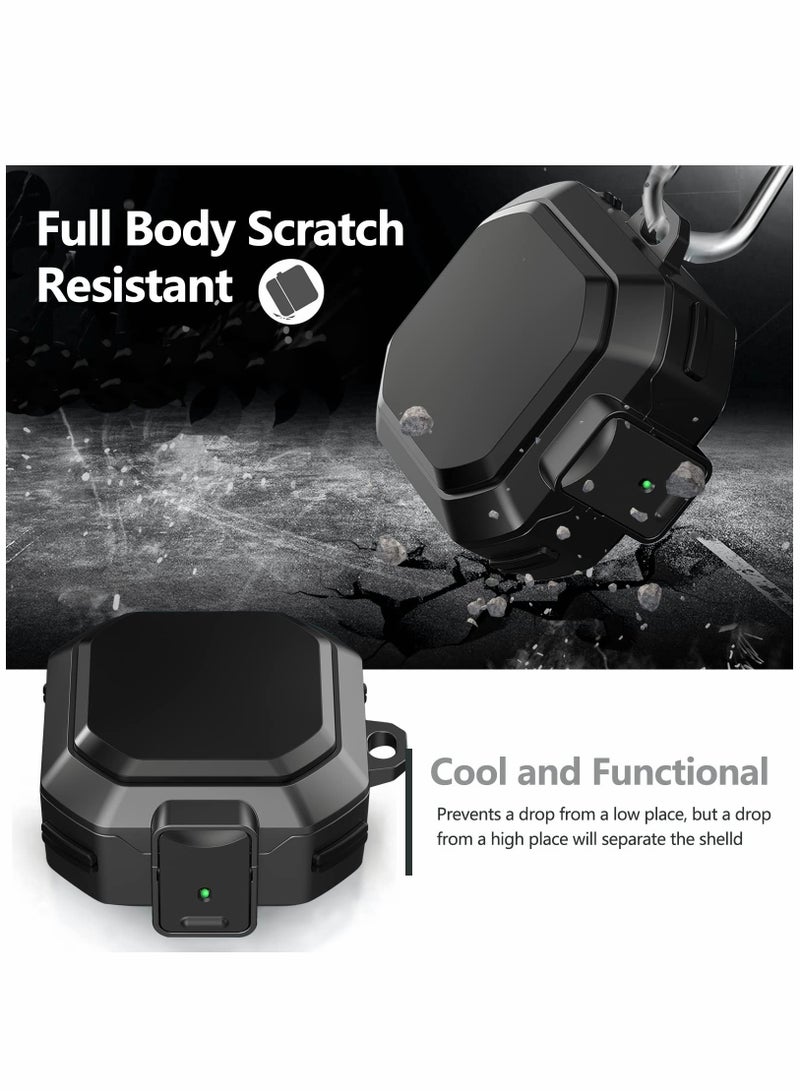 SOLARAE Armor Case Cover for Samsung Galaxy Buds Pro, Galaxy Buds Live, Galaxy Buds 2 Case Cover with Security Lock, Hard Rugged PC Shockproof Case Cover with Keychain/Straps -black - Image 3