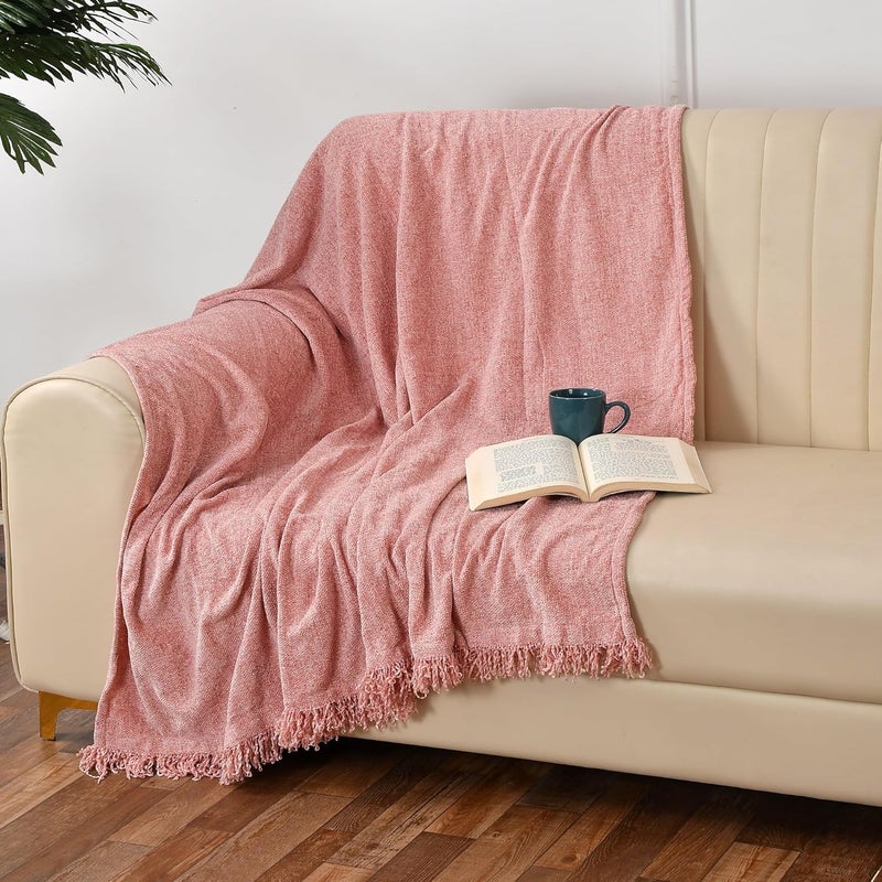 SASHAA WORLD Soft Chenille Throw Blanket Throw for Living Room Sofa Bed Chair Picnic Used for Gift Rose Pink 130 x 180 cm - Image 1