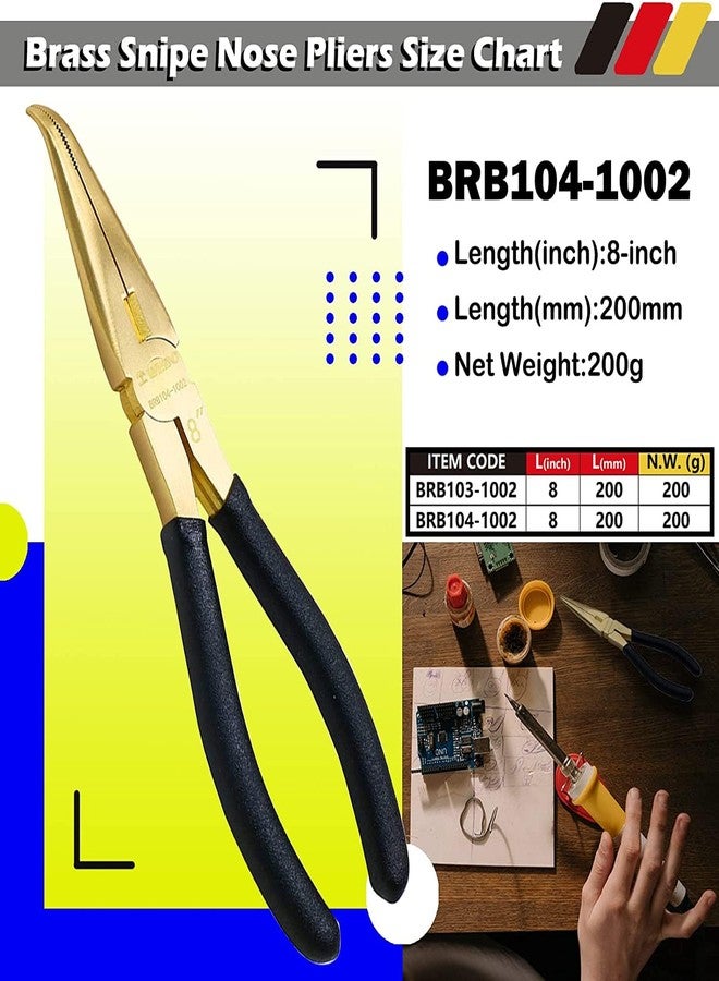 WEDO Bent Nose Pliers - 8" Brass Needle Nose Pliers with Non-Slip Handle, Length 200mm - Image 2