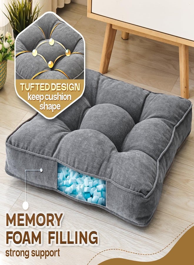 1 MIDDLE ONE Floor Pillow Set of 2, Memory Foam Floor Cushions for Adults, Large Square Meditation Pillow for Sitting, 22 x 22 Inches (Square | Grey) - Image 2