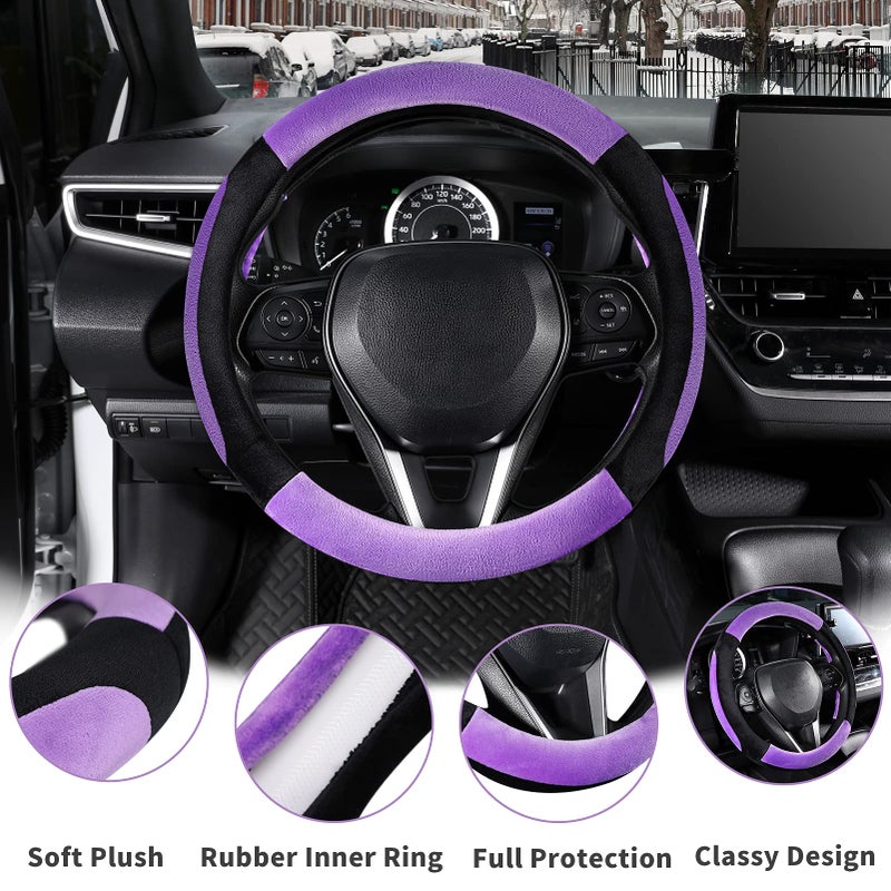 SEG Direct Steering Wheel Cover for Car, Standard Size 14.5-15 inch, Auto Interior Accessories, Plush Warm Velvet, Summer Winter, Purple - Image 3