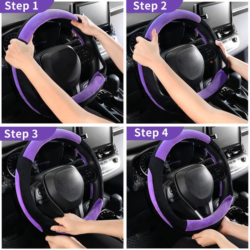 SEG Direct Steering Wheel Cover for Car, Standard Size 14.5-15 inch, Auto Interior Accessories, Plush Warm Velvet, Summer Winter, Purple - Image 5