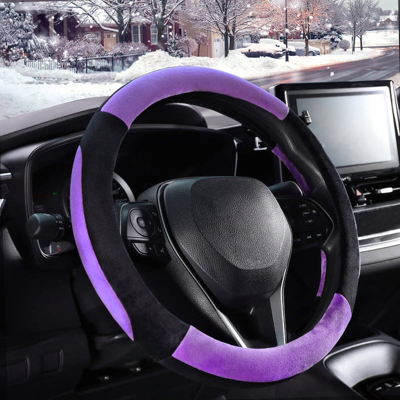 SEG Direct Steering Wheel Cover for Car, Standard Size 14.5-15 inch, Auto Interior Accessories, Plush Warm Velvet, Summer Winter, Purple - Image 2