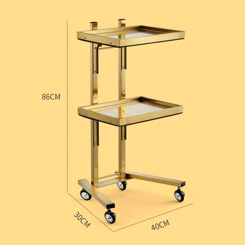 Rolling Beauty Tool Trolley Cart with 2 Tier Storage Tray Salon Tattoo Spa Clinic Medical Studio Home Gold Color - Image 5