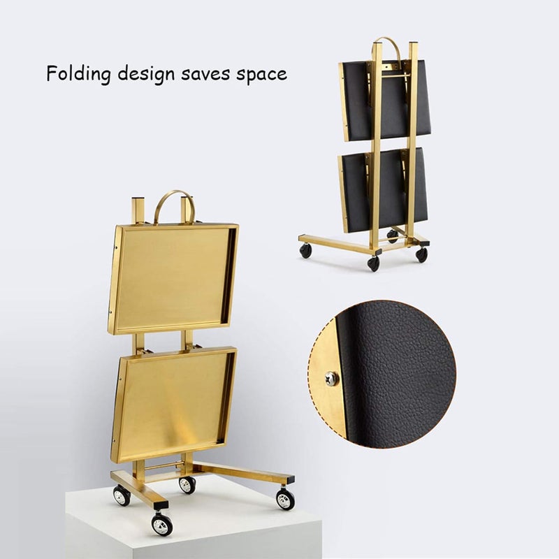 Rolling Beauty Tool Trolley Cart with 2 Tier Storage Tray Salon Tattoo Spa Clinic Medical Studio Home Gold Color - Image 4