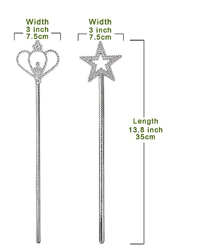 Liatunou 2 Pack Silver Star Wands, Crown Wands, Princess Fairy Wands,Magical Sticks for Girls Birthday, Party, Halloween - Image 4