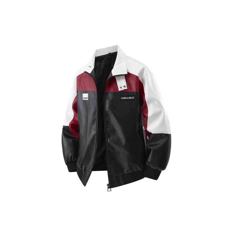American-Style Stand Collar Jacket For Men And Women, Trendy Brand Leather Jacket, Large Size, Loose And Versatile Pu Leather Motorcycle Jacket, Leather Jacket Workwear - Image 1