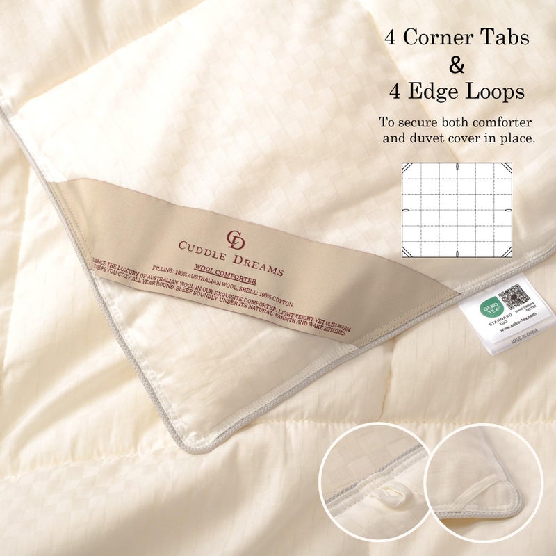 CUDDLE DREAMS Wool Comforter Duvet Insert, 100% Australian Wool Filling with Soft Noiseless Cotton Shell, Natural Warmth (Lightweight for Summer, Twin) - Image 5