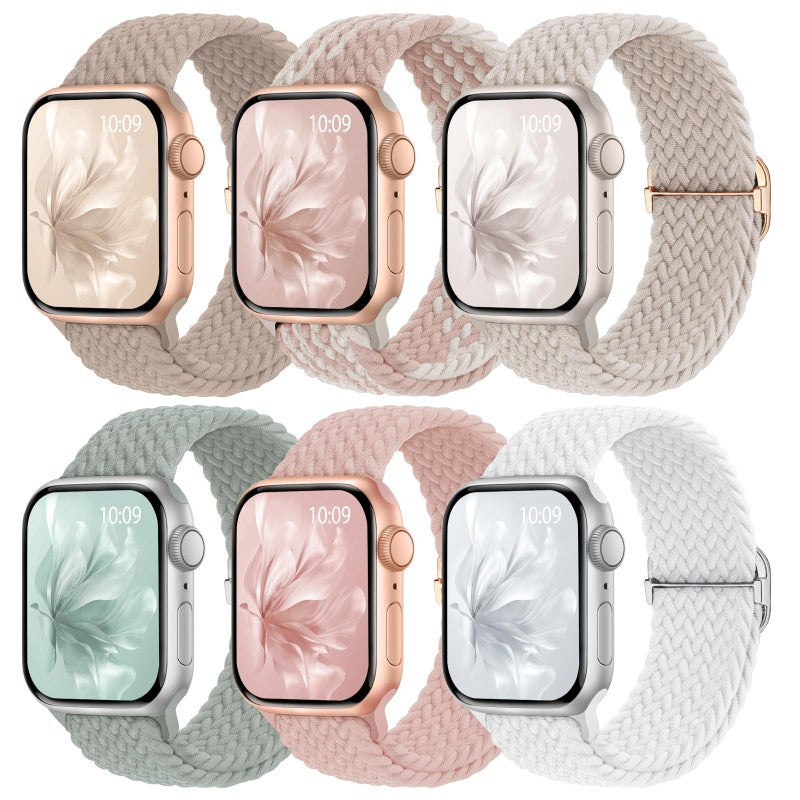 Knossen 6 Pack Braided Stretchy Bands Compatible with Apple Watch Band 38mm 40mm 41mm 42mm 44mm 45mm 46mm 49mm Women Men Adjustable Nylon Solo Loop Elastic Straps for iWatch Series 11 10 9 8 7 6 5 4 SE Ultra - Image 2