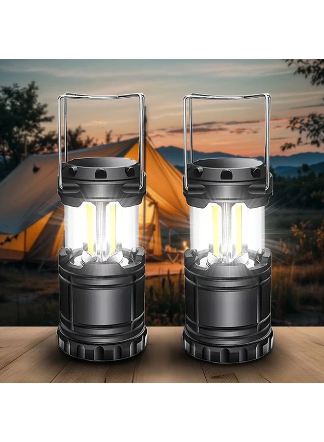 Vintage LED Camping Lantern 2pcs Portable Folding Handle Light Battery Powered - Image 1