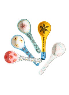 KASTWAVE 5 Pcs Flower Themed Spoons with Short Handle, 5.5 Inch Small Ceramic Spoons for Dessert/Sauce/Soup, Cute Serving Spoon Set, Colorful  - Image 1
