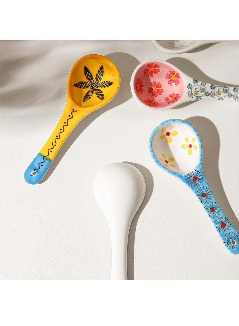 KASTWAVE 5 Pcs Flower Themed Spoons with Short Handle, 5.5 Inch Small Ceramic Spoons for Dessert/Sauce/Soup, Cute Serving Spoon Set, Colorful - Image 5